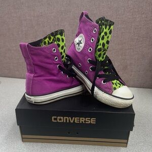 Kid’s Converse Purple and Green High-Top Sneakers